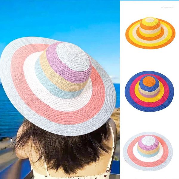 Cappelli a tesa larga Cappello di paglia da spiaggia colorato per donna Parasole da sole Berretto da viaggio per uomo francese Jazz Panama Summer Dome