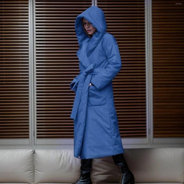 Trench da donna Cappotto invernale da donna lungo con cappuccio Giacca imbottita in cotone elegante e calda per mantenere Manteau Femme Hiver