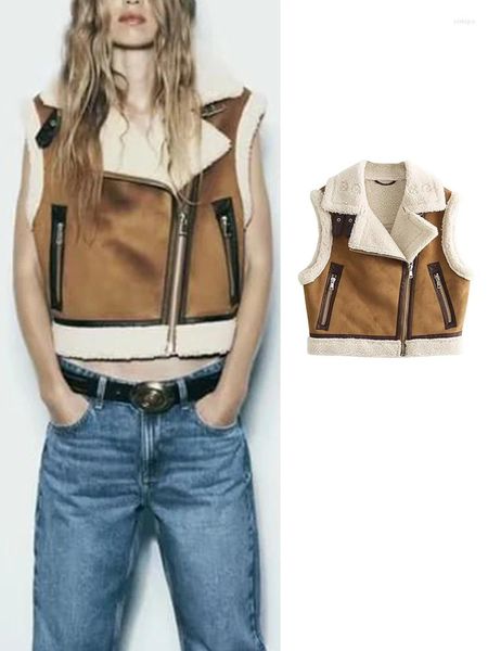 Gilet da donna 2024 Donna Moda Gilet di pelliccia Gilet invernale Giacca Lady Ecopelle Pile Caldo Cappotto senza maniche vintage