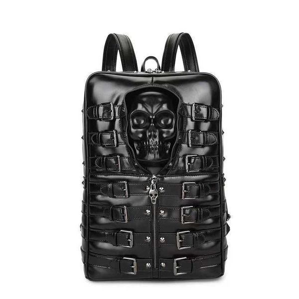 Moda personalidade crânio saco preto punk saco nicho design bolsa de ombro grande capacidade mochila carry bag 012724a