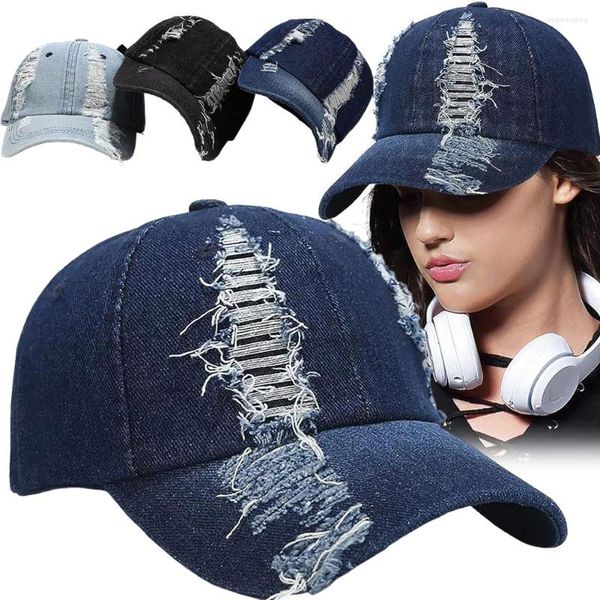 Bola bonés verão unisex casual quebrado boné elegante buraco denim chapéu de beisebol ao ar livre proteção solar chapéus hip-hop cowboy snapback