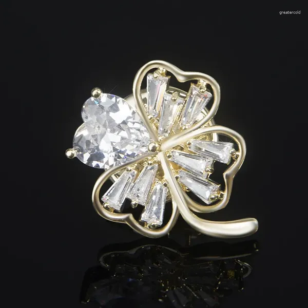 Broches Yysunny luxo cristal trevo de quatro folhas para mulheres banhado a ouro flor broche pino acessórios de roupas jóias de festa de baile