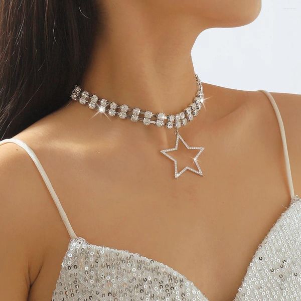 Conjunto de brincos de colar moda grande estrela brilhante com cristais casamento para mulheres brinco de gota de noiva presente