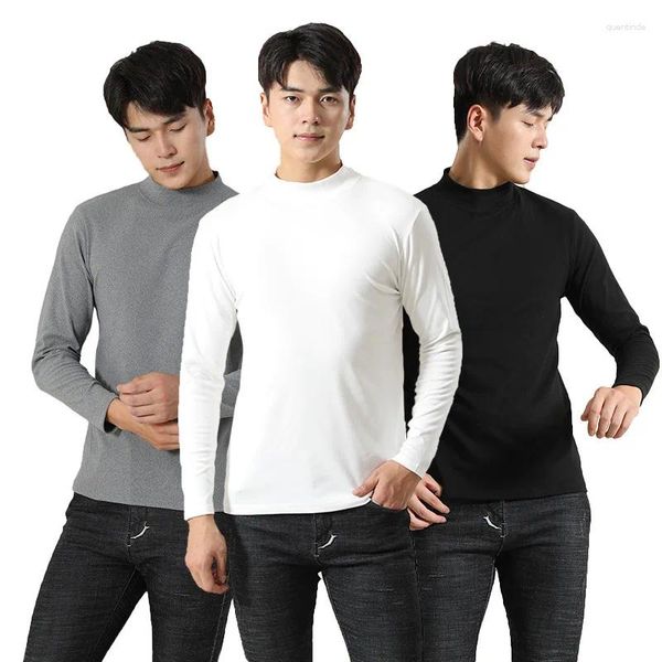 Indumenti da notte da uomo a collo alto mezzo collo autunno inverno camicia base con filo tutto aderente linea di abbigliamento con scollo medio nero puro abbigliamento di tendenza