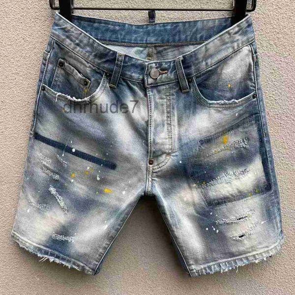 Jeans da uomo dritti fori corti pantaloni attillati in denim casual night club cotone blu estate stile italiano BJ12