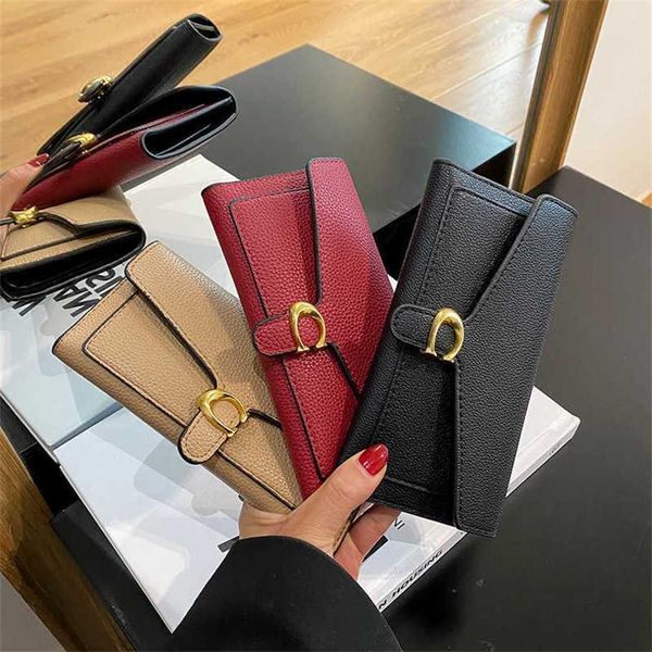 Número 5821 Outono e Inverno Novo Vinho Deus Estilo Longo 30% Desconto Bolsa Carteira Feminina Cartão Interno Espaço Luz Luxo Versátil Moda Money Clip Girl