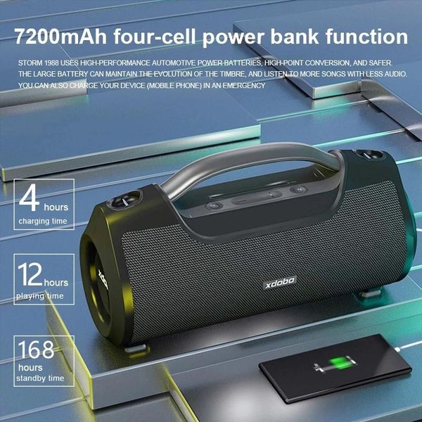 Hoparlörler Xdobo Storm 1988 Açık Mekan Taşınabilir Kablosuz Bluetooth Hoparlör Derin Bas Boombox 7200mah Müzik Merkezi Caixa Desom Telefon