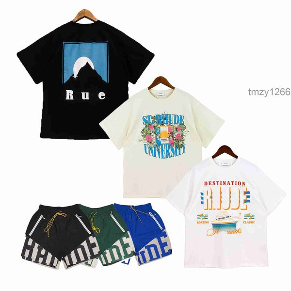 Rhude t Shirt Uomo Magliette Abiti firmati T-shirt da donna High Street Hip Hop Coppia Grammage Graphic Tee Graffiti dipinti a mano GNJU