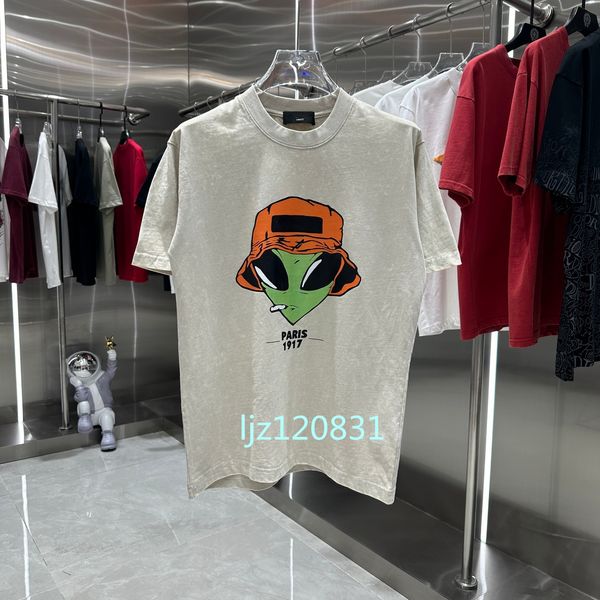 2024SS T-shirt girocollo da uomo, camicia a maniche corte in puro cotone, stampa personalizzata casual da donna, camicia a maniche corte B Home usata e lavata S-2XL