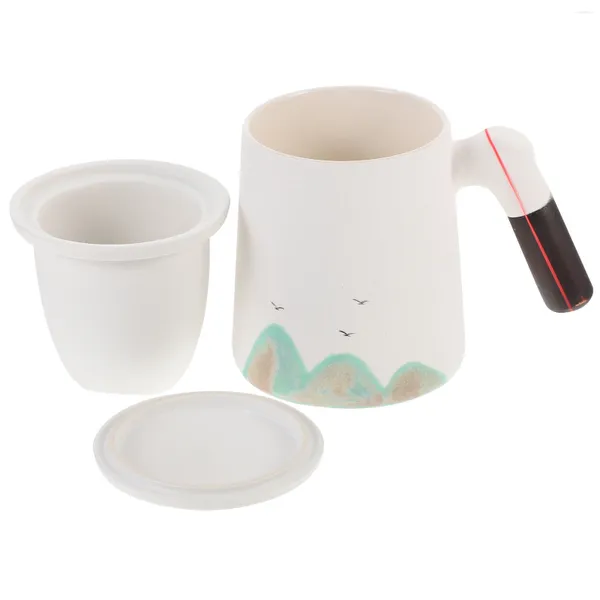 Geschirr-Sets Geschenkbox Holzgriff Teetasse Büro Sieb Infuser Becher mit Deckel Keramik Kleines Wasser