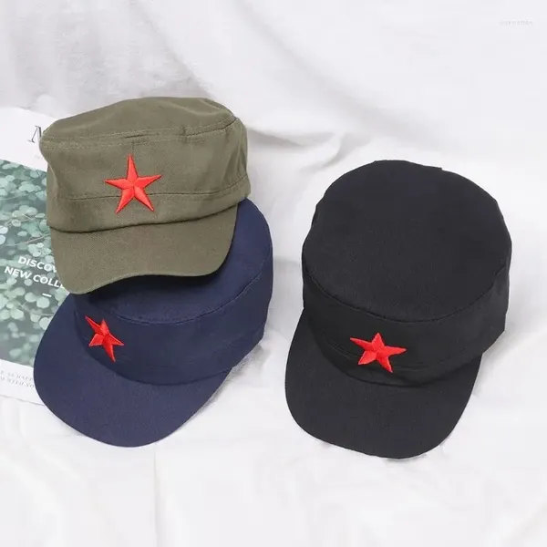 Berets unissex clássico estrela vermelha chapéu do exército ajustável algodão chapéus de sol casuais esportes boné liso ao ar livre tampas planas