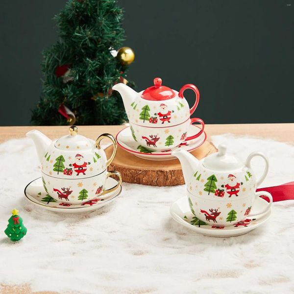 Piattini per tazze Regalo di Natale personalizzato Caffettiera e piattino in ceramica simpatico cartone animato Set da tè in porcellana creativa con tazza d'acqua