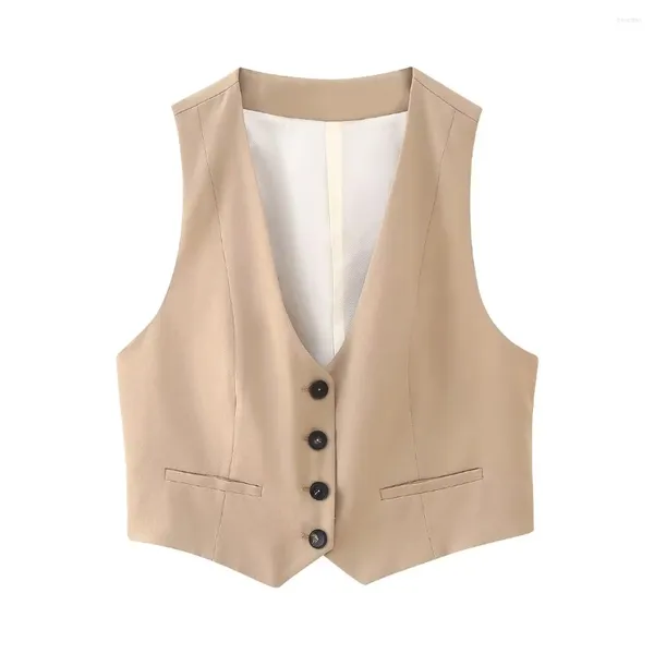 Damenwesten 2024 Kurze Weste für Frauen ärmellose Jacken Frau Mode V-Ausschnitt Weste weiblich elegante Button-Up-Taschen Outer