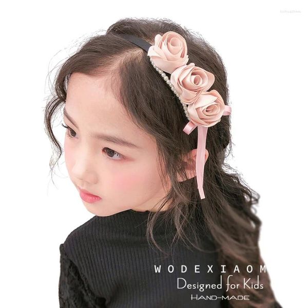 Acessórios de cabelo moda mulher meninas flores pérola bandana banda elegância doce lado longo fita rosa hairbands hoop