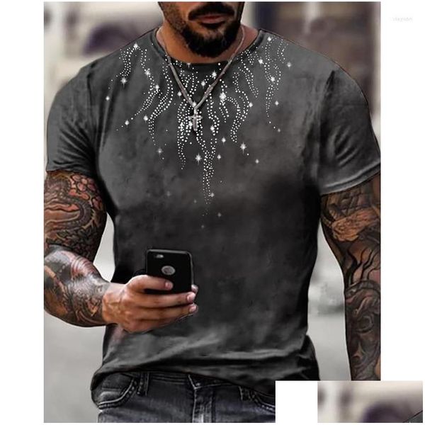 Herren T-Shirts Herren T-Shirts Hochwertige Modekleidung Übergroßes T-Shirt Y2K Fire Rhinestone Designer Kurzarm Top Holyday Casual Dhe9A