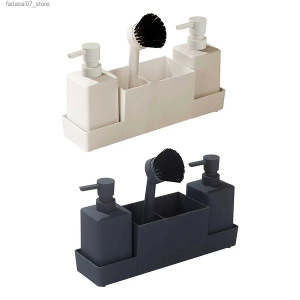 Dispenser di sapone liquido 4x Lavapavimenti multifunzione a mano Cucina portatile antiscivolo con porta spugna per bagno Q240119