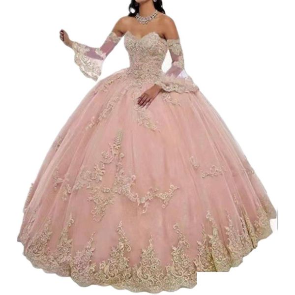 Stedelijke sexy jurken Feestjurken Lavendel Off The Shoder Quinceanera 2023 Baljurk Tle 15 Anos Fluffy Sweet 18 Vestidos Elegant Gala Dhum7