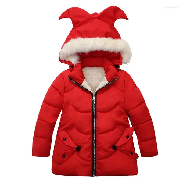 Piumino in cashmere per bambini 2024 Autunno/Inverno Ispessito Giacca da ragazza Solido con cappuccio in caldo cotone Parka 2-5 anni