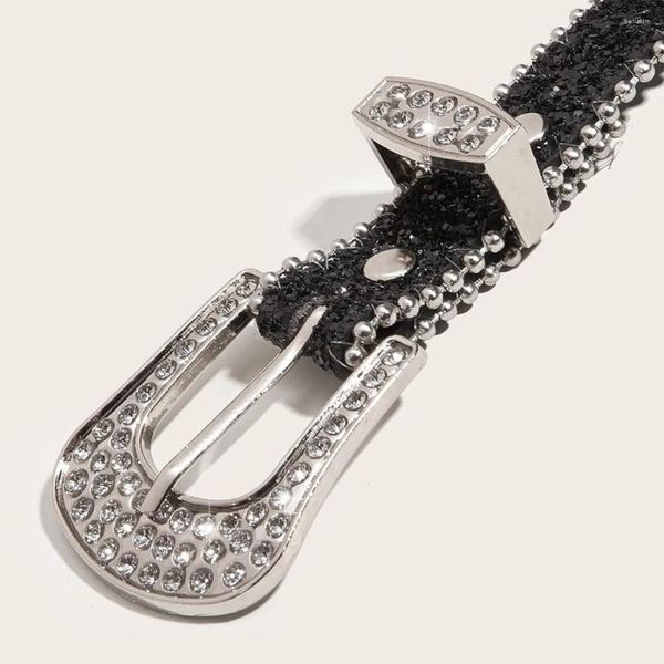 Gürtel Damen Taille Für Jeans Strass PU Leder Verstellbarer Gürtel Pailletten Ausgehöhlte Schnalle Bund Cowboy Cowgirl Teenager