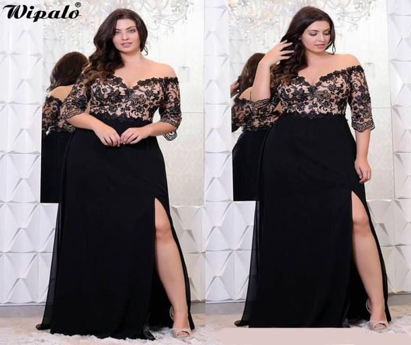 Wipalo Plus Size Abito lungo in pizzo con applicazioni di lunghezza del pavimento Donna Elegante con spalle scoperte 34 maniche Abito aline Vestido Abiti da festa Y17921188