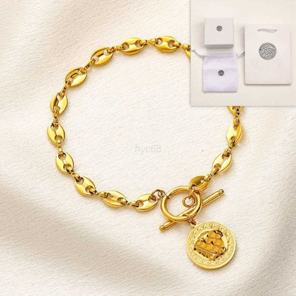 Corrente banhada a ouro charme pulseira de corrente de alta qualidade jóias pulseira de corrente de luxo estilo clássico caixa embalagem pulseira de aço inoxidável romântico menina amor presente jewe