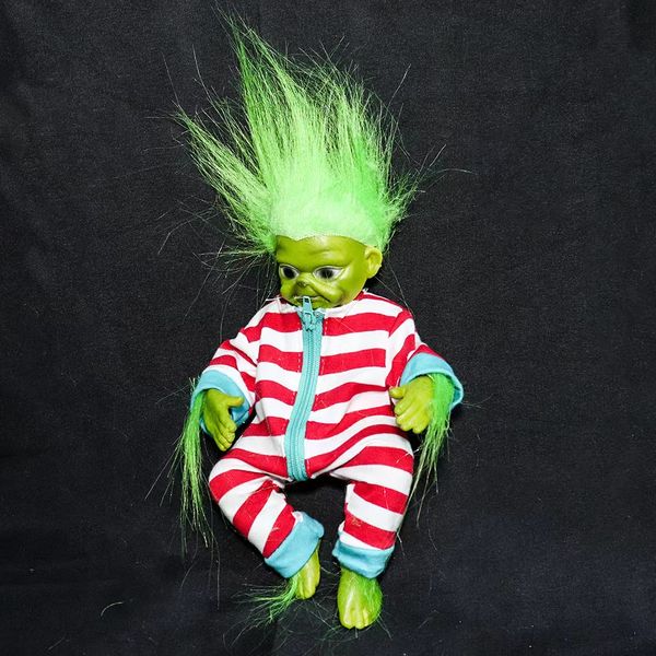 Decorações brinquedo grinch reborn bebê realista dos desenhos animados simulação de natal boneca crianças presentes de halloween recheado de pelúcia criança brinquedos designer t-shirt dropshippin00 anjo