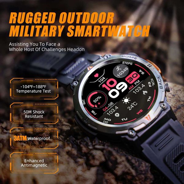 Relógios inteligentes EIGIIS Smart Watch 3ATM à prova d'água 2023 Design original para homens Bluetooth Call Health Monitor com lanterna 100+ modos esportivos