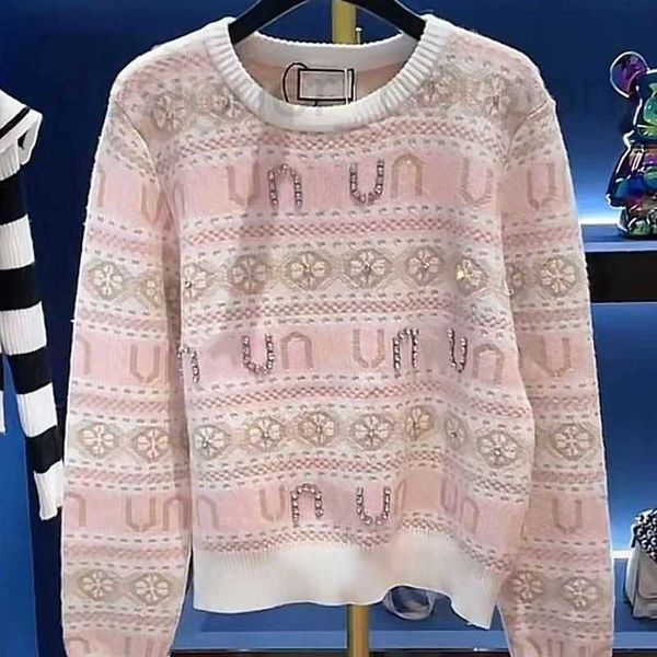 Дизайнерские женские трикотажные футболки Высококачественный вязаный пуловер-свитер Модный круглый вырез с длинным рукавом и ромбовидными буквами Свободный розовый Роскошный EJ3H