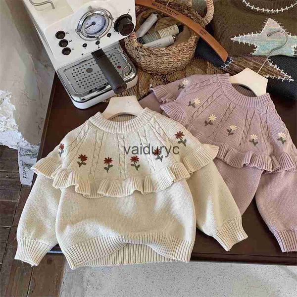 Pullover Inverno Novo Baby Girl Fleece Sweater Kids Fons Flower Bordado Tops Criança Costura