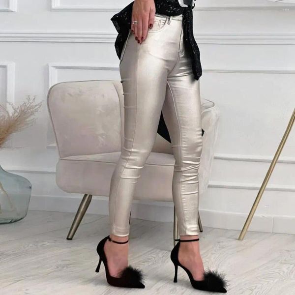 Calças femininas Mulheres Leggings Longo Tornozelo Comprimento Brilhante Superfície Elástica Moldando Hip Push Up Faux Leather Protect