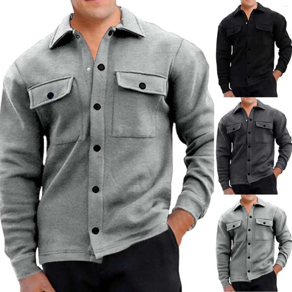 Мужские футболки, повседневная осенне-зимняя куртка, мужская фланелевая блузка с длинным рукавом, рубашка на больших пуговицах