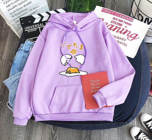 Ovo preguiçoso com capuz Harajuku Rosa Roxo Moletom Gudetama Imprimir Top Moda moletom com capuz roupas de moda feminina Y2009155736923