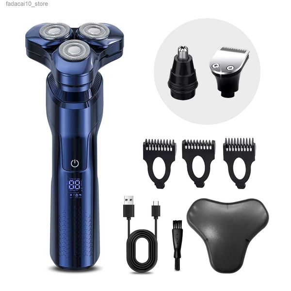 Rasoi elettrici 3 in 1 Rasoio elettrico da uomo Rasoio per il viso Rotativo ricaricabile Testa galleggiante Lame sostituibili Portatile Trimmer per barba da viaggio asciutto e bagnato Q240119