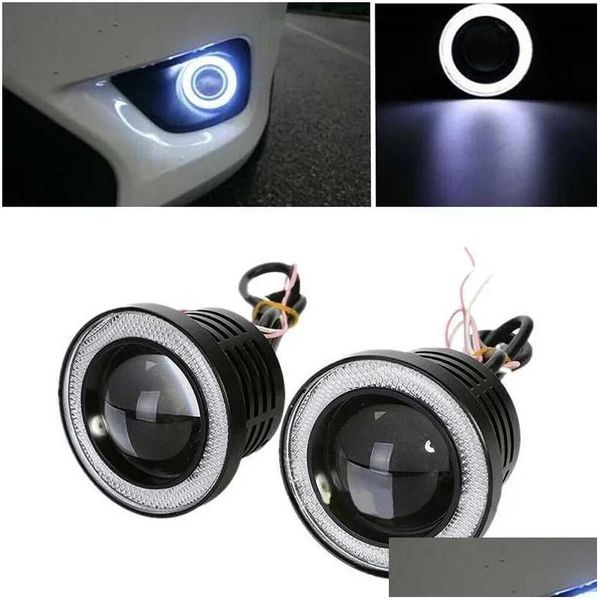 Emblemas de carro 1 pc 3.5 olhos de anjo led luz de nevoeiro suv universal branco lâmpada de cabeça de condução 12v entrega de gota automóveis motocicletas exterior um dhwym