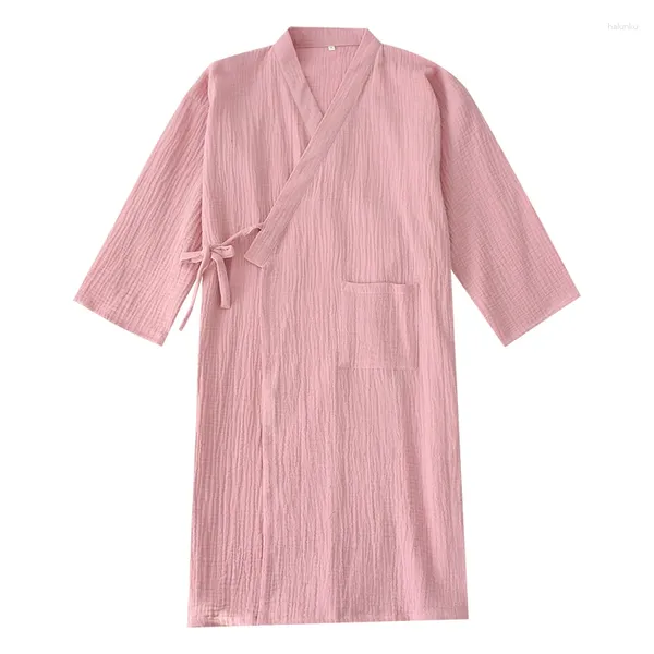 Roupas étnicas Estilo Japonês Kimono Camisola Mulheres Outono Lavado Crepe Algodão Gaze Nightdress Mulher Grávida Roupão Suor Vapor