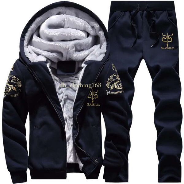 2023 Designer Hoodie Neue Winter Dicke Männer Sport Anzug Trainingsanzug Mit Kapuze Sportswear Zipper Strickjacke Mit Kapuze Jacke Woll Hosen Hosen Casual Männer Set