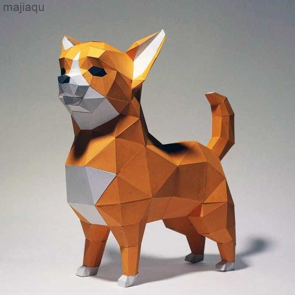 Puzzle 3D 42 cm Chihuahua Cane Animale da compagnia Modello di carta Home Decor Room Ornamento Decorazione da scrivania Papercraft 3D fai da te fatto a mano Giocattoli creativi