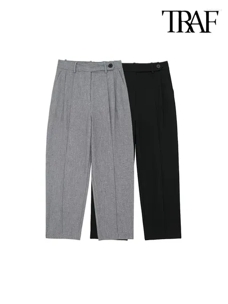 Pantaloni da donna - Pantaloni da donna con freccette anteriori a carota, cerniera a vita alta, moda femminile