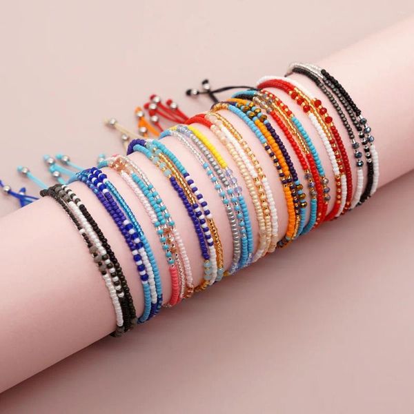 Bracciale con perline in filo multistrato arcobaleno cristallo originalità lavorato a mano a maglia Bohemia marea regolabile semplice perla di riso