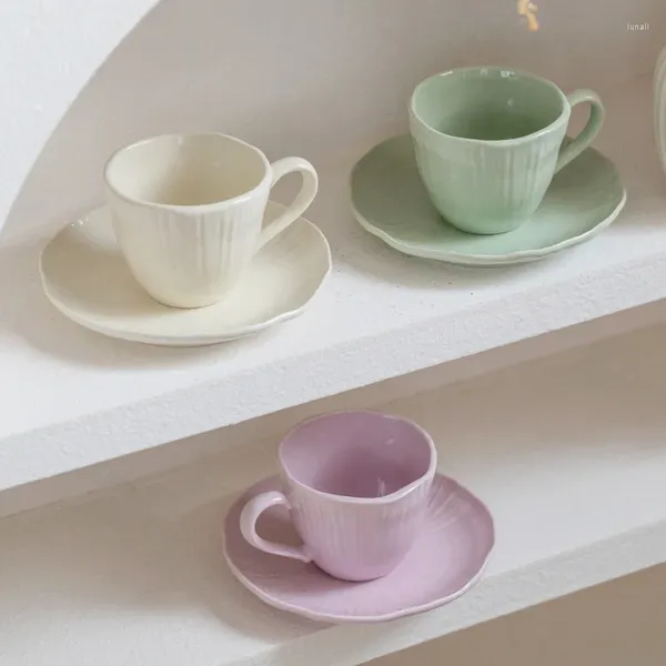 Copos pires 190ml casa cerâmica xícara de café e prato conjunto casal masculino feminino maquiagem café da manhã leite escritório placa de chá