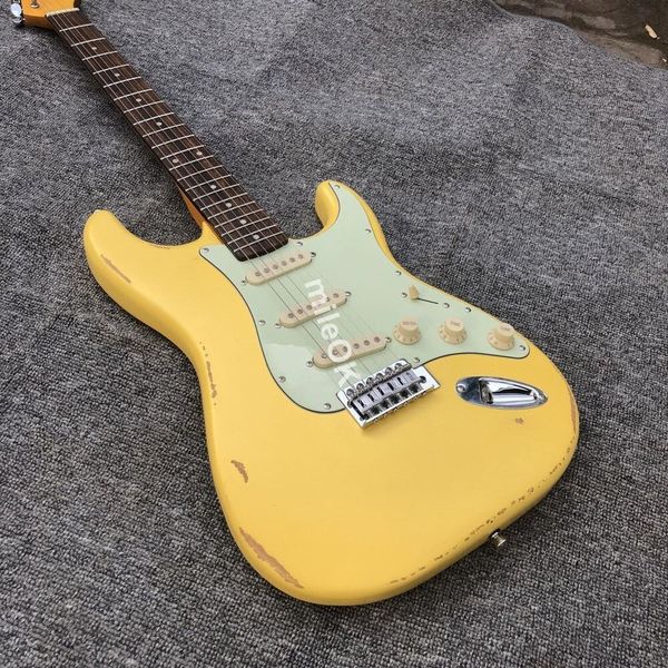 Custom Shop Heavy Relic Cream Yellow 10s ST E-Gitarre, gealterte Relic Guitarra, kundenspezifischer Service ist verfügbar