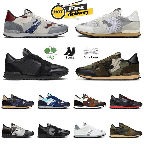 Designer Lanvinics Camo Homens Atlético Sapatilhas Top Plataforma De Couro Rebite Treinadores Camuflagem Sola De Borracha Militar Verde Triplo Preto Branco Esportes Running Shoes