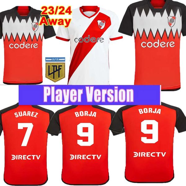 23 24 River Plaka Oyuncu Versiyonu Pinola Mens Futbol Formaları M.Borja Perez Ev Beyaz Away Away 3rd Futbol Gömlek de la Cruz Kısa Kollu Üniformalar