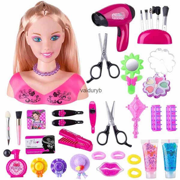 Conjunto de 35/36 peças de beleza fashion, boneca de maquiagem para cabeça de cabeleireiro, boneca de modelagem de brinquedo de maquiagem real com acessório de secador de cabelo e cabelo grosso