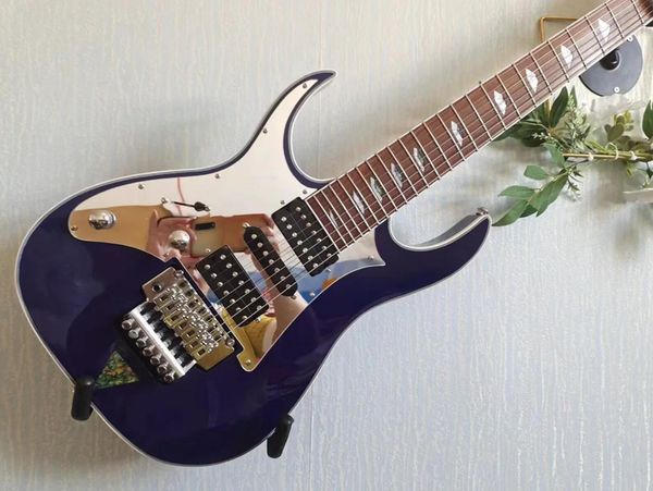 Lefty UV777 Universe Vai 7-струнная электрогитара черного цвета Floyd Rose Tremolo Abalone Исчезающая инкрустация пирамиды Звукосниматели HSH Зеркальная накладка Перламутровая окантовка корпуса