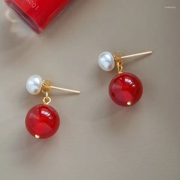 Orecchini pendenti Minar stile cinese colore rosso agata pietra naturale perla d'acqua dolce goccia per le donne orecchino di rame placcatura oro reale 14K