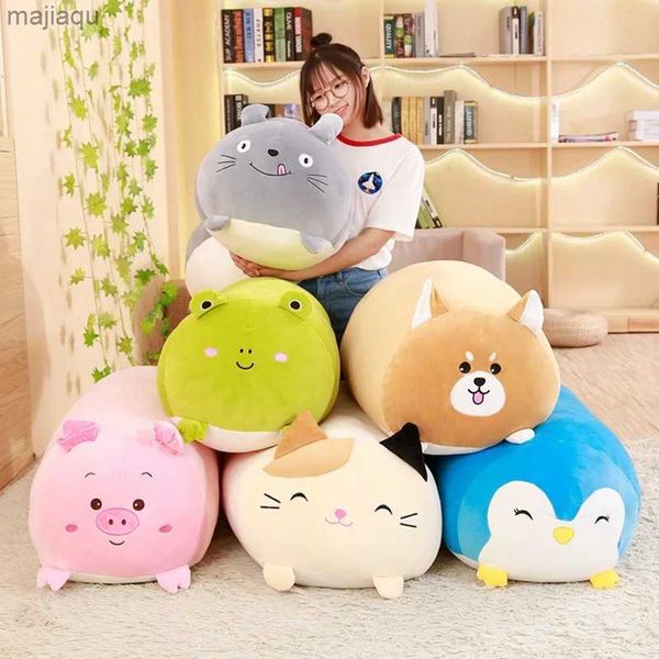 Bonecas de pelúcia 28cm macio animal dos desenhos animados travesseiro almofada bonito cão gordo gato totoro pinguim porco sapo brinquedo de pelúcia recheado adorável crianças aniversário presente