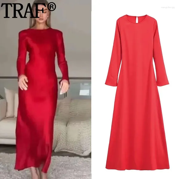 Lässige Kleider für Damen, rot, lange Schleife, rückenfrei, elegant, Party, Herbst, Winter, Ärmelausschnitt, Weihnachten, Maxikleid