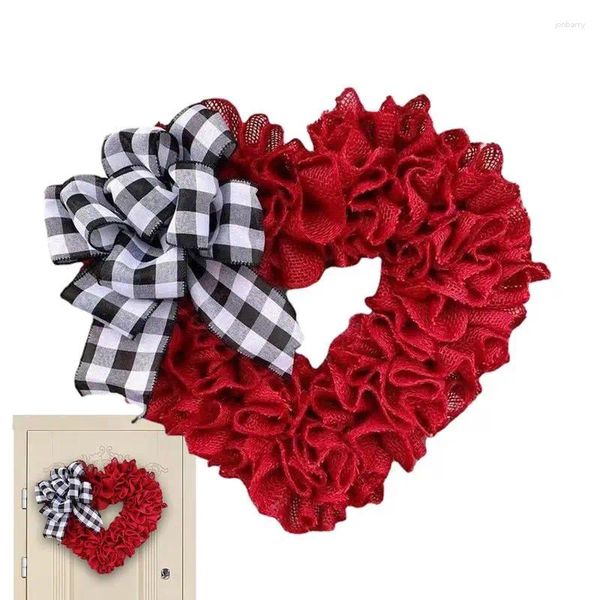 Flores decorativas Red Heart Wreath Day Dia dos Namorados Garland artificial para portas Atmosfera romântica Decorações de festa duráveis decoração de casa