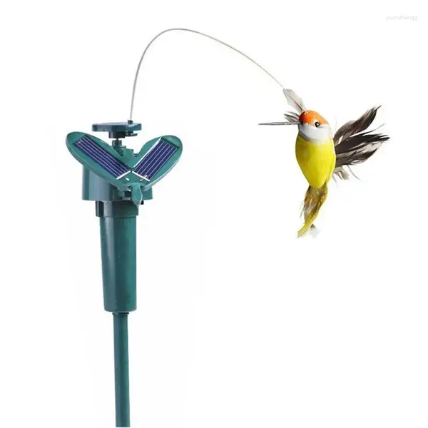 Placas decorativas beija-flor solar interior ao ar livre pena artificial pássaros voadores automáticos alimentado por bateria brinquedo oscilação pássaro flutuante para